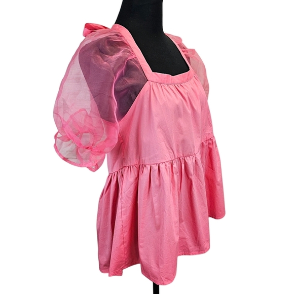 Tuckernuck Pomander Place Pink Organza Puff Sleeve Top Square Neck Blouse XS - Picture 4 of 14